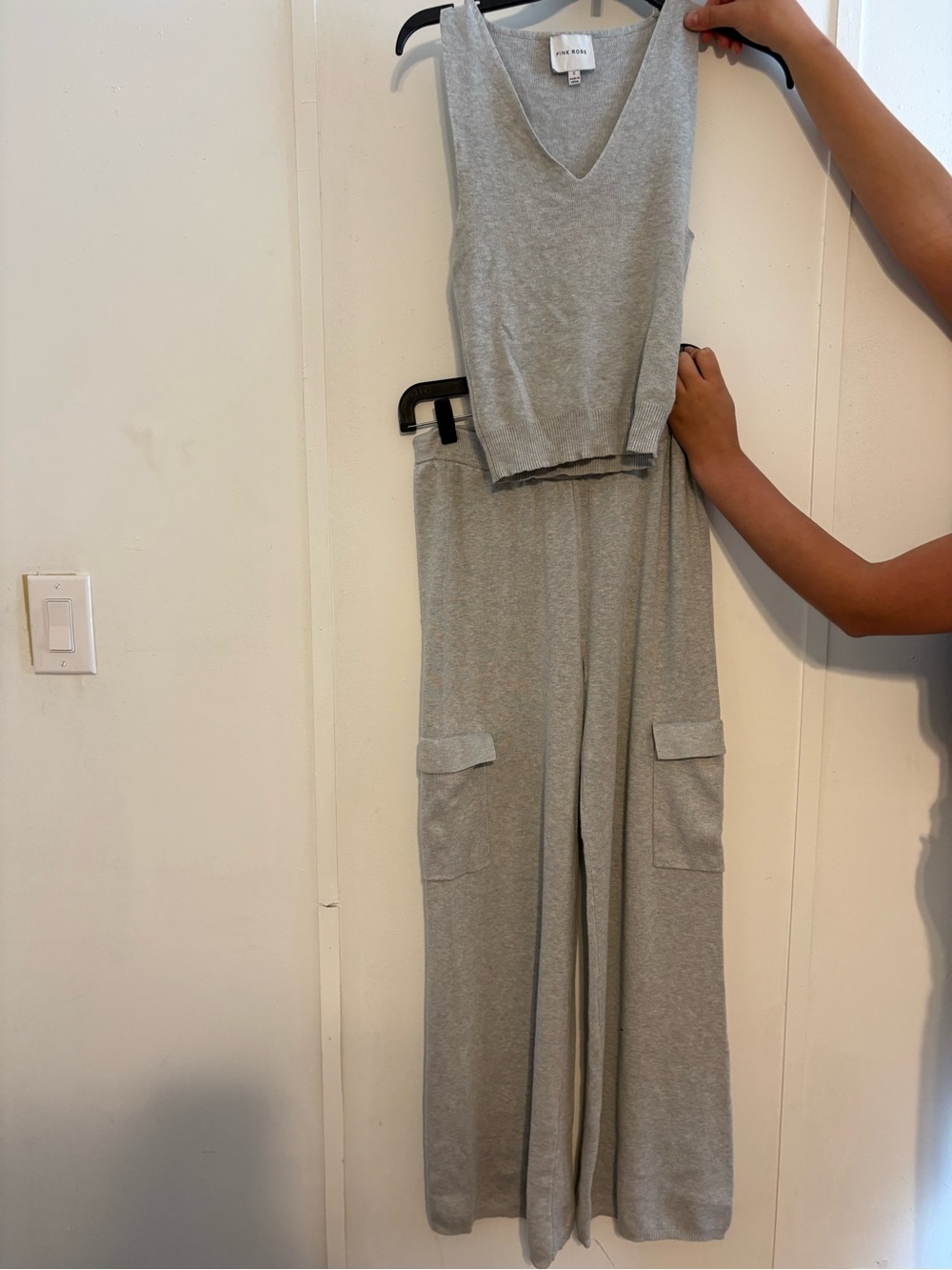 Pink Rose Heather Gray Wide-Leg Knit Set